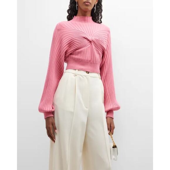 ACLER pink Springfield cropped turtleneck twist front ribbed sweater